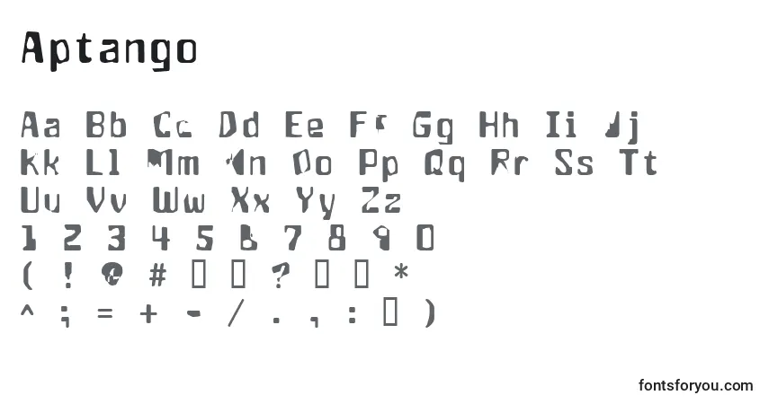 A fonte Aptango – alfabeto, números, caracteres especiais
