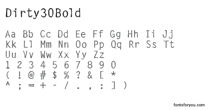 Шрифт Dirty30Bold – алфавит, цифры, специальные символы