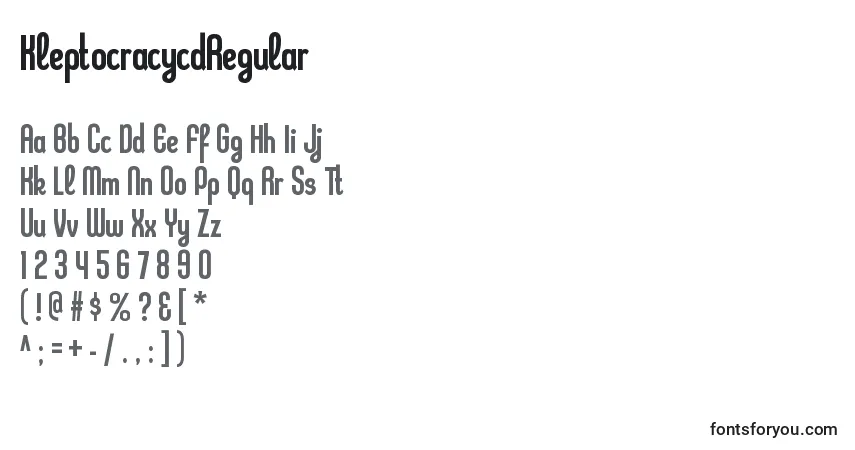 Schriftart KleptocracycdRegular – Alphabet, Zahlen, spezielle Symbole