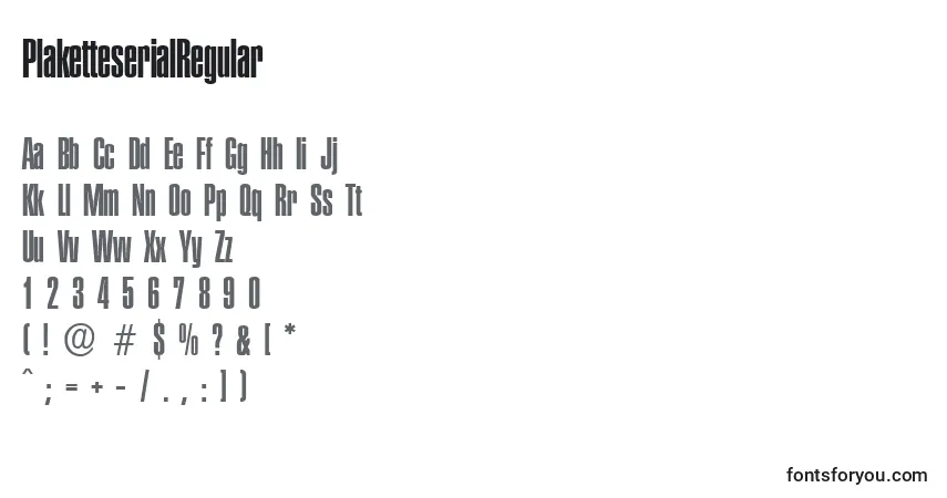 A fonte PlaketteserialRegular – alfabeto, números, caracteres especiais