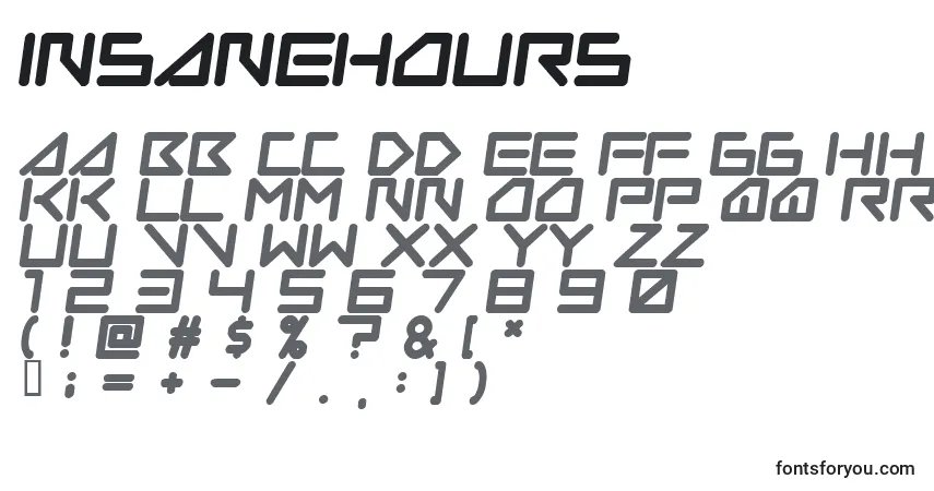 Schriftart Insanehours – Alphabet, Zahlen, spezielle Symbole