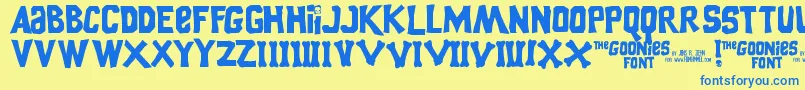 Goonies Font – Blue Fonts on Yellow Background
