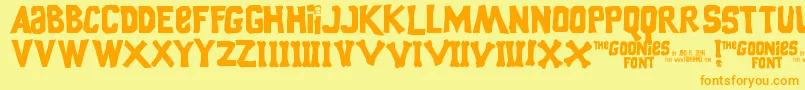 Fonte Goonies – fontes laranjas em um fundo amarelo