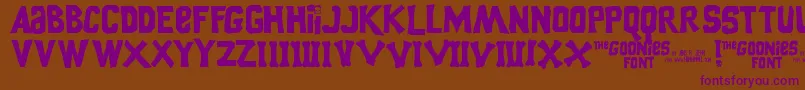 Goonies-Schriftart – Violette Schriften auf braunem Hintergrund