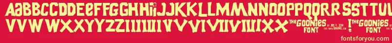 Goonies-Schriftart – Gelbe Schriften auf rotem Hintergrund