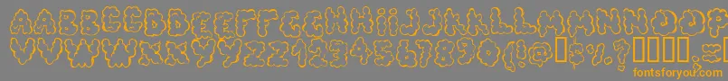 Defecafontフォントについての詳細 フォントDefecafont – オレンジの文字は灰色の背景にあります。
