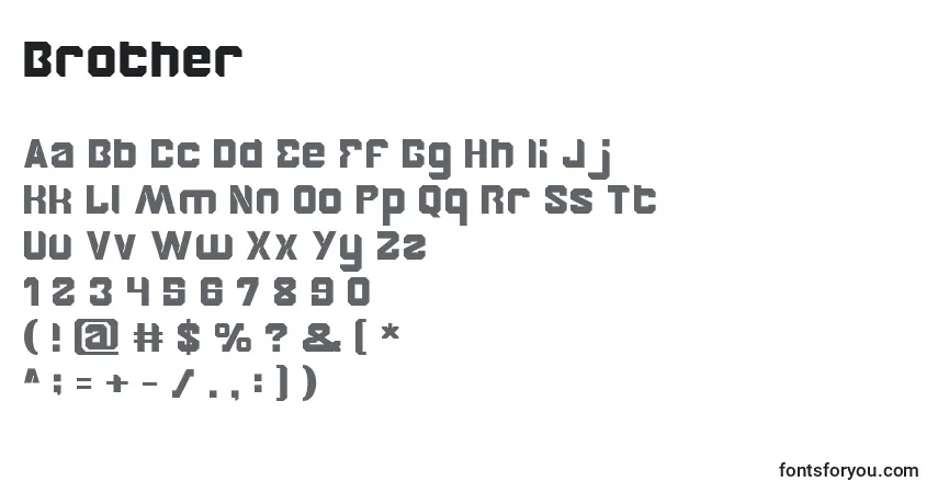 Шрифт Brother (81389) – алфавит, цифры, специальные символы