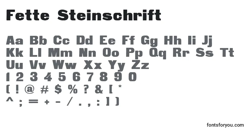 Fette Steinschrift-fontti – aakkoset, numerot, erikoismerkit