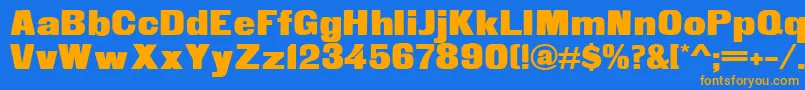 フォントFette Steinschrift – オレンジ色の文字が青い背景にあります。
