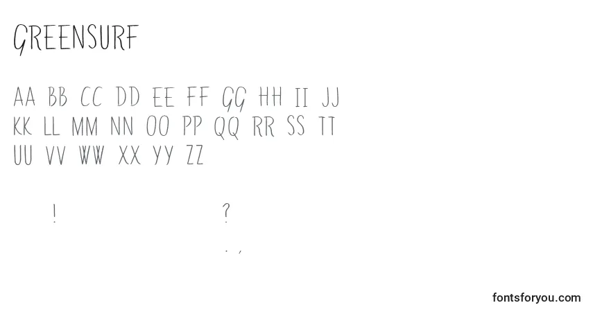 Schriftart GreenSurf – Alphabet, Zahlen, spezielle Symbole