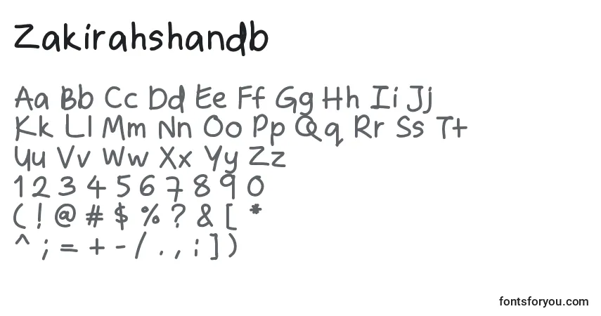 Schriftart Zakirahshandb – Alphabet, Zahlen, spezielle Symbole