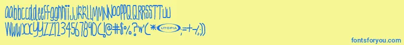 フォントNervt ffy – 青い文字が黄色の背景にあります。