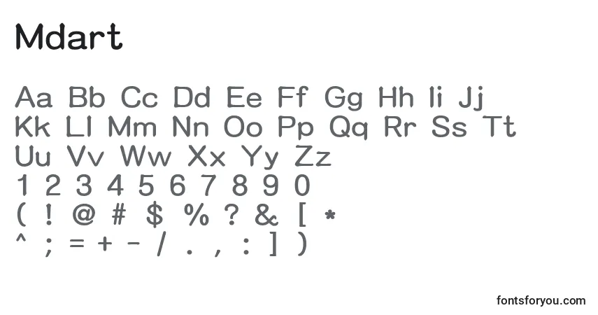 Czcionka Mdart – alfabet, cyfry, specjalne znaki