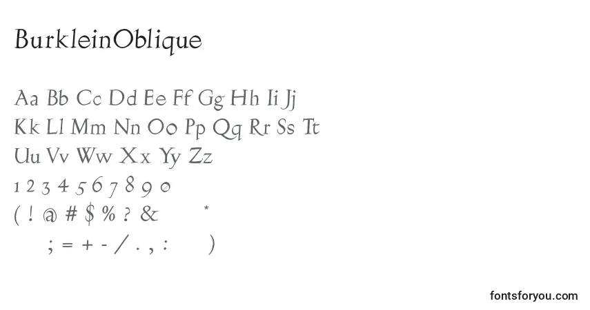 BurkleinOblique-fontti – aakkoset, numerot, erikoismerkit