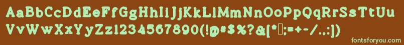 フォントCobera – 緑色の文字が茶色の背景にあります。