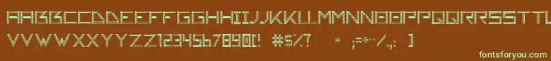 フォントTsachi – 緑色の文字が茶色の背景にあります。