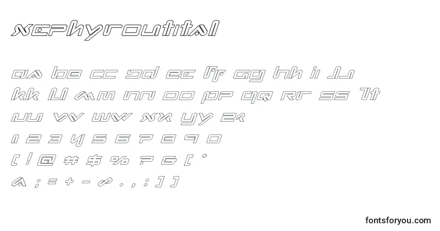 Czcionka Xephyroutital – alfabet, cyfry, specjalne znaki