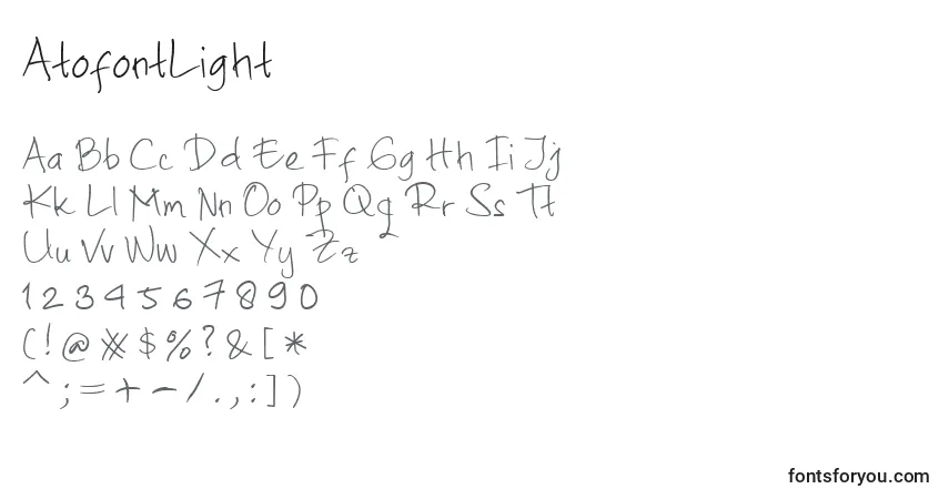 Schriftart AtofontLight – Alphabet, Zahlen, spezielle Symbole