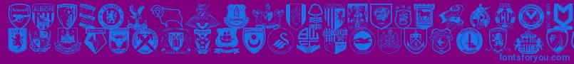 Fonte Englishfootballclubbadges – fontes azuis em um fundo violeta