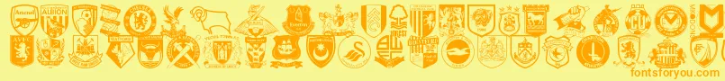 Englishfootballclubbadges-Schriftart – Orangefarbene Schriften auf gelbem Hintergrund