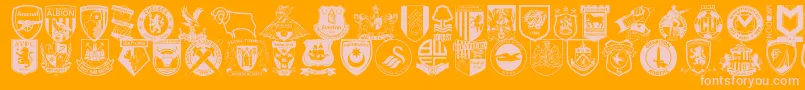 Englishfootballclubbadges-Schriftart – Rosa Schriften auf orangefarbenem Hintergrund