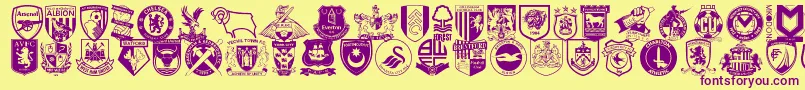 Englishfootballclubbadges-Schriftart – Violette Schriften auf gelbem Hintergrund