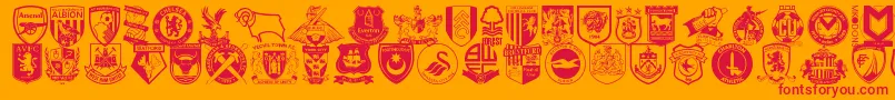 Шрифт Englishfootballclubbadges – красные шрифты на оранжевом фоне