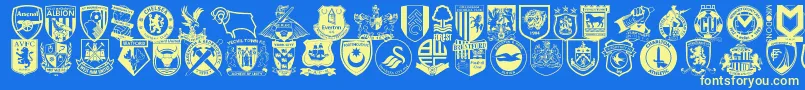 Englishfootballclubbadges-Schriftart – Gelbe Schriften auf blauem Hintergrund
