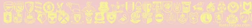 Englishfootballclubbadges-Schriftart – Gelbe Schriften auf rosa Hintergrund