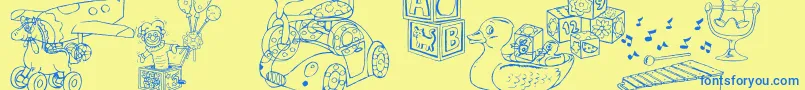 DtRachelsToys Font – Blue Fonts on Yellow Background