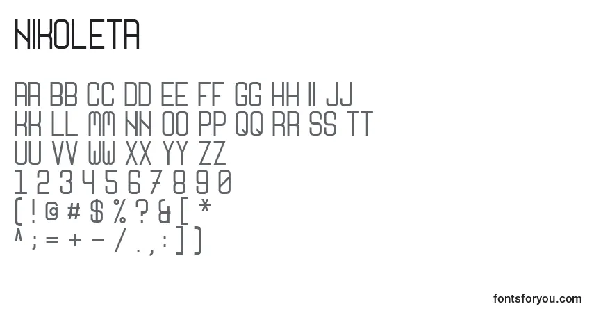 Шрифт Nikoleta – алфавит, цифры, специальные символы