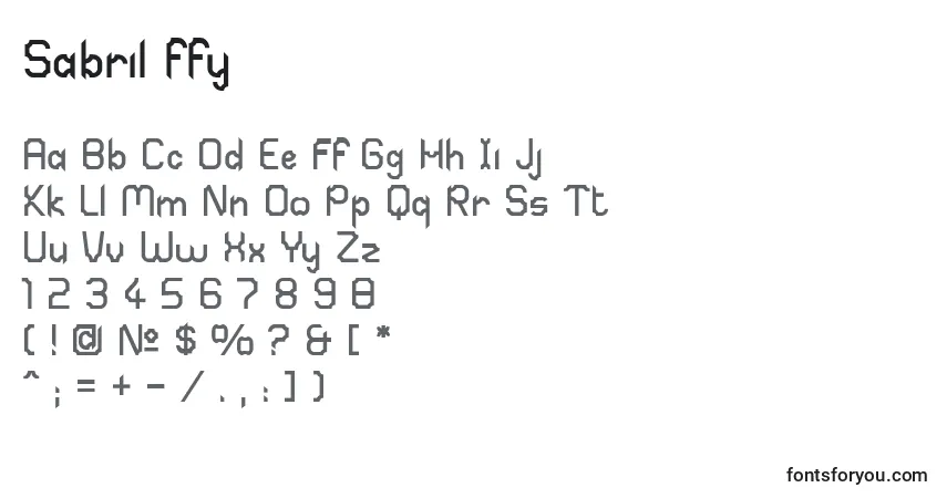 Czcionka Sabril ffy – alfabet, cyfry, specjalne znaki