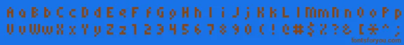 フォントMonoeger0556 – 茶色の文字が青い背景にあります。