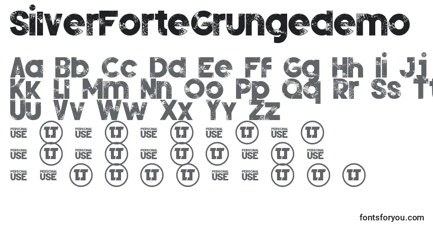 Czcionka SilverForteGrungedemo – alfabet, cyfry, specjalne znaki