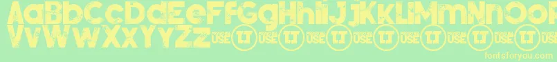 フォントSilverForteGrungedemo – 黄色の文字が緑の背景にあります