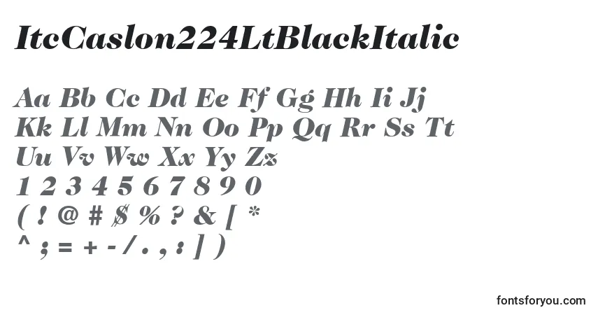 A fonte ItcCaslon224LtBlackItalic – alfabeto, números, caracteres especiais