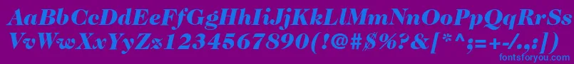 Fonte ItcCaslon224LtBlackItalic – fontes azuis em um fundo violeta