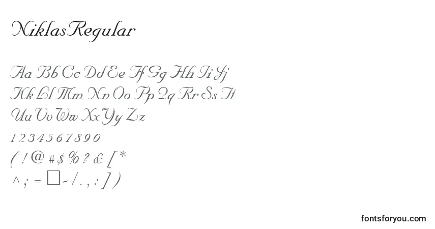 Schriftart NiklasRegular – Alphabet, Zahlen, spezielle Symbole