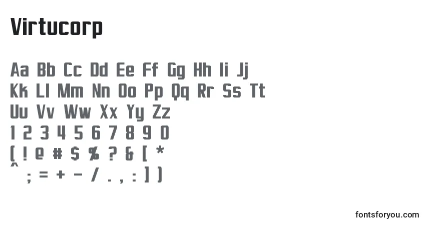 Czcionka Virtucorp – alfabet, cyfry, specjalne znaki