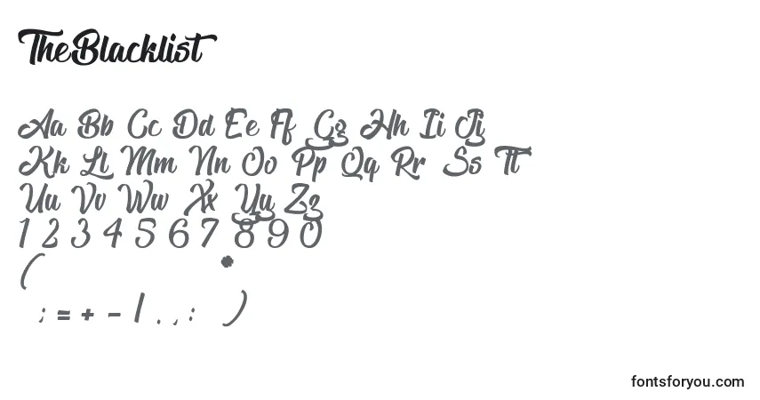 Schriftart TheBlacklist – Alphabet, Zahlen, spezielle Symbole