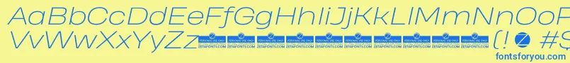 HeadingProWideExtralightItalicTrial Font – Blue Fonts on Yellow Background
