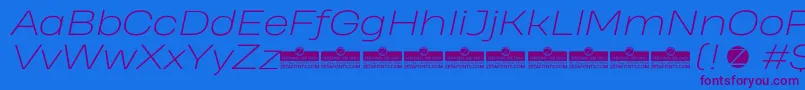フォントHeadingProWideExtralightItalicTrial – 紫色のフォント、青い背景