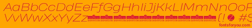 Fonte HeadingProWideExtralightItalicTrial – fontes vermelhas em um fundo laranja