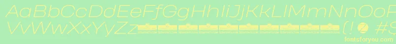 HeadingProWideExtralightItalicTrial-Schriftart – Gelbe Schriften auf grünem Hintergrund