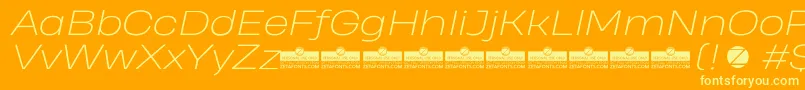 HeadingProWideExtralightItalicTrial-Schriftart – Gelbe Schriften auf orangefarbenem Hintergrund