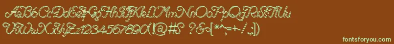フォントRenaniaDoubleLine – 緑色の文字が茶色の背景にあります。