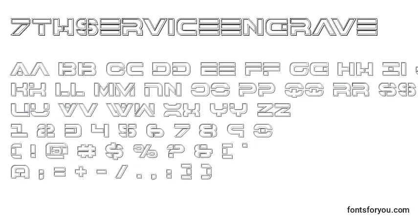 Schriftart 7thserviceengrave – Alphabet, Zahlen, spezielle Symbole