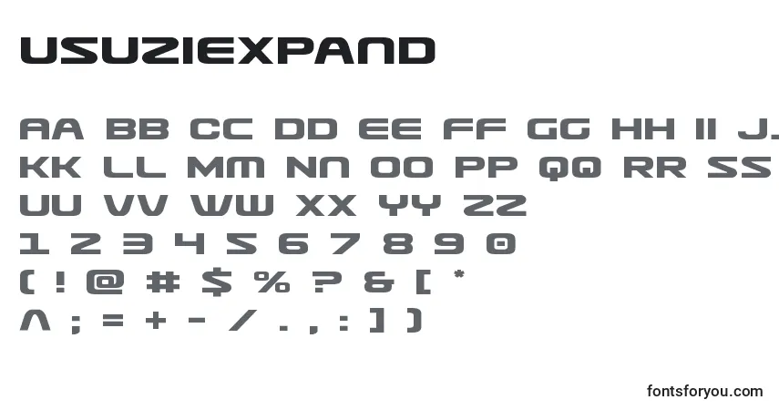 Czcionka Usuziexpand – alfabet, cyfry, specjalne znaki