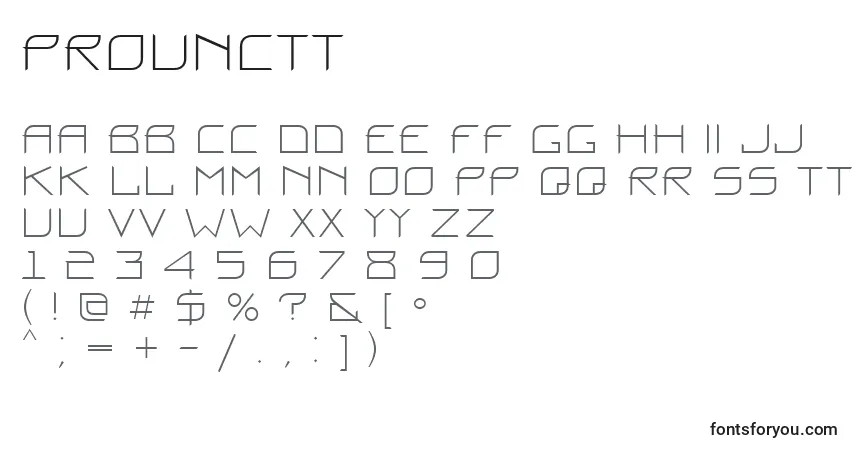 Czcionka Prounctt – alfabet, cyfry, specjalne znaki