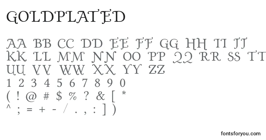 Czcionka Goldplated – alfabet, cyfry, specjalne znaki